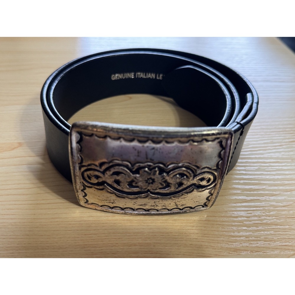 Silpada Designs Belt Genuine Italian Leather Black Silver Western Buckle Size M